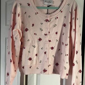 Pink Rose Floral Cardigan Sweater